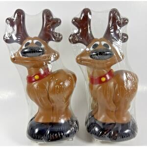 2 Vtg 9” Reindeer Light Toppers Blow Molds - New